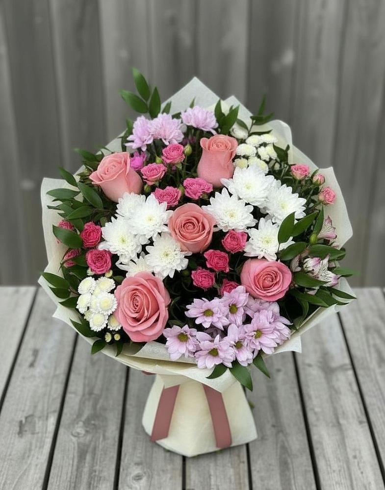 Букет цветов из: Альстромерии, Гвоздики, Розы и Хризантемы в Терновке