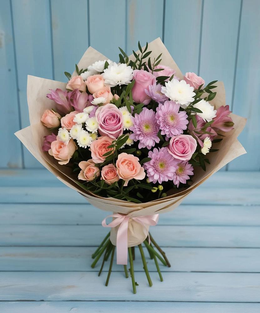 Букет цветов из: Хризантемы, Розы и Альстромерии в Терновке
