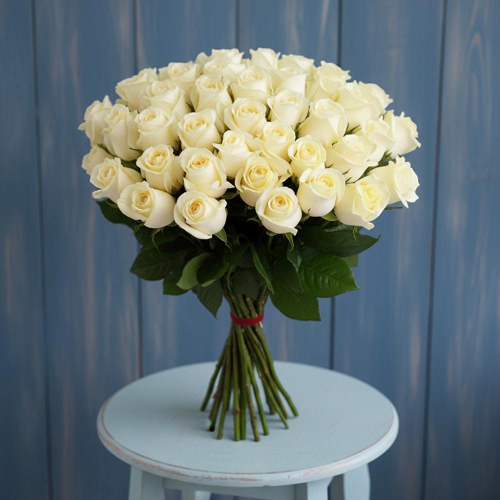 Букет 51 Белая роза Эдлесс Лав в Терновке