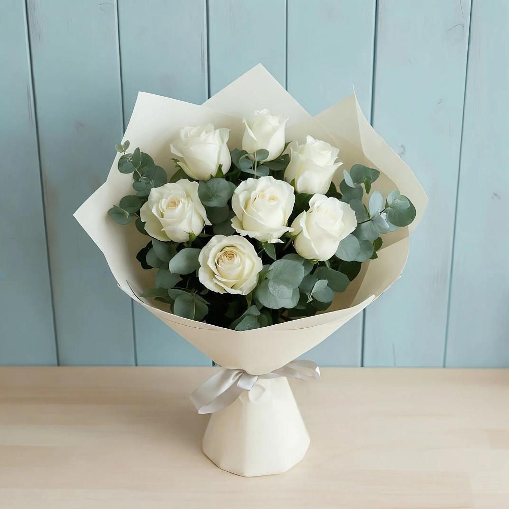 Букет Белые розы в Эвкалипте в Терновке