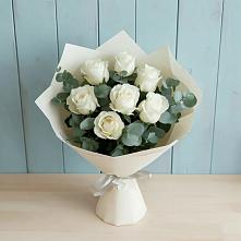 Букет Белые розы в Эвкалипте в Терновке