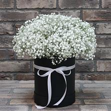 Цветочная композиция из Гипсофила в шляпной коробке в Терновке